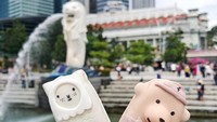  Haduh bikin gemas deh. Berlatar Merlion Park, dua buah cake pops yang menggemaskan ini ia foto. Mau nggak? Foto: Instagram @rymondtn
