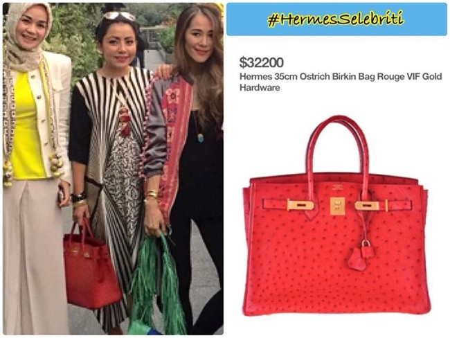 Berpose bersama istri Jeremy Thomas, Ina Thomas, Mayangsari menenteng tas Hermes Birkin yang dibuat dari kulit ostrich atau burung unta. Tas Hermes berukuran 35 cm harganya mencapai US$ 32.200 atau sekitar Rp 444 juta. Foto: Dok. Instagram HermesSelebriti