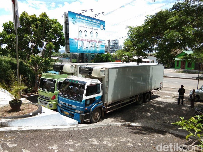Petugas Sita 2 Truk Kontainer Berisi Ikan Patin dari Malaysia Petugas Sita 2 Truk Kontainer Berisi Ikan Patin dari Malaysia