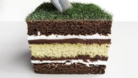 Keren! Foto ini menggabungkan foto kue dengan rumput. Hasilnya mulus banget, ya? Foto: Instagram @combophoto
