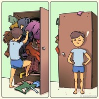 Ini cara pria merapihkan pakaian di lemarinya. Tak ingin ribet dan yang terpenting cepat. Foto: dok. Brightside