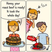 Kesal tentunya saat kamu telah mencoba membuat makanan dengan berbagai resep dan menghabiskan banyak waktu untuk membuatnya, tapi pasanganmu malah merusak penampilan makanan tersebut dengan menaruh saus di sembarang tempat. Foto: dok. Brightside