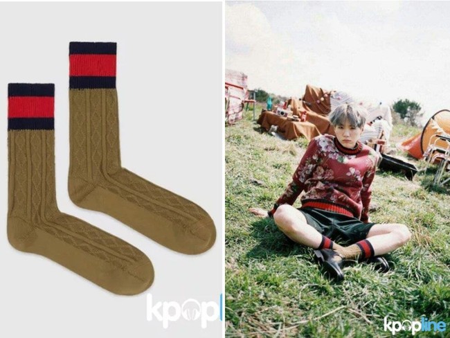 Suga, BTS memiliki kaus kaki Gucci seharga US$ 100 atau Rp 1,3 jutaan. Foto: Istimewa