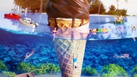 Choc Top Ice Cream ini kelihatan menyegarkan dengan latar lautan. Bisa dilihat lho bagian bawah dan atas permukaan lautnya. Foto: Instagram mcdonaldsau