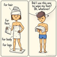 Biasanya wanita memiliki berbagai macam handuk. Sementara itu, pria hanya memiliki satu handuk yang bisa dipakai untuk seluruh tubuhnya. Foto: dok. Brightside