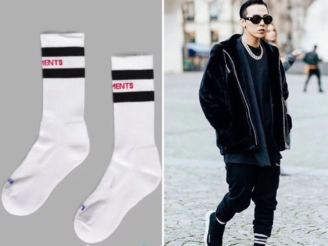 G-Dragon mengoleksi kaus kaki putih dari Vetements yang dipakai dengan meninggikan ujung celana untuk memamerkan kaus kakinya. Yang satu ini dijual US$ 85 atau Rp 1,1 juta. Foto: Istimewa