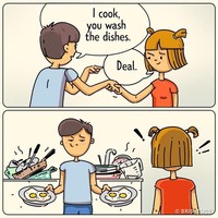 Berbagi tugas siapa yang memasak dan mencuci pirang. Tapi, kesal saat pasanganmu hanya memasak telur dan cucian piringnya sangat banyak. Foto: dok. Brightside