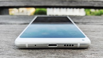 Bagian bawah ponsel ini terdapat port USB type C dan speaker. Foto: Adi Fida Rahman/detikINET
