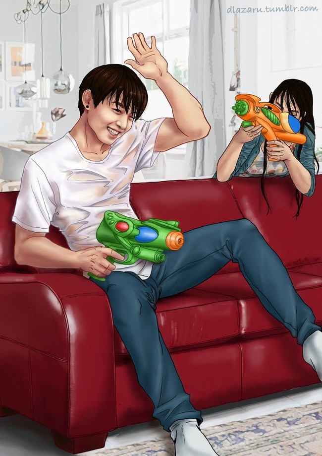 Tahu kepribadiaan Jungkook yang suka bercanda, para fans pasti menantikan bermain-main dengannya seperti ini saat kencan. Foto: DeviantArt/dlazaru