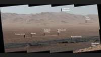 Foto panorama ini dijepret dengan Mastcam yang terpasang pada Curiosity. Foto ini menunjukkan perjalanan panjang Curiosity sejauh 18,4 km, selama 5 tahun terakhir. Mulai dari lokasi pendaratan Bradbury hingga lokasi saat ini di Vera Rubin Ridge (VRR). Foto: BBC/NASA/JPL-Caltech/MSSS