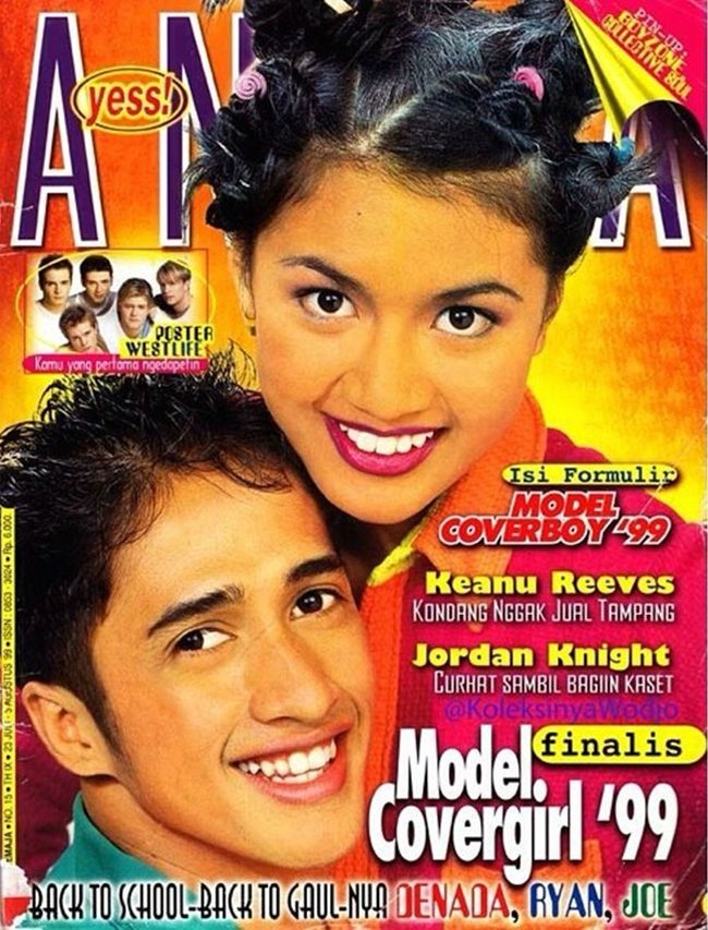 Menjadi model sampul Aneka Yess tahun 1999, Irfan Hakim wajahnya tetap awet muda hingga sekarang. Foto: Dok. Instagram @koleksinyawodjo, Instagram @ariwibowo, Instagram @ddyusuf66
