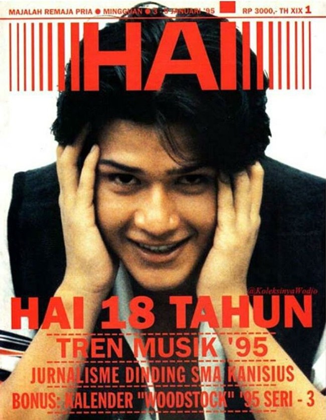 Penampilan Primus Yustisio di usia 18 saat menjadi cover boy majalah Hai begitu berbeda dengan sekarang. Saat menjadi model remaja, Primus imut dan ganteng banget ya. Foto: Dok. Instagram @koleksinyawodjo, Instagram @ariwibowo, Instagram @ddyusuf66
