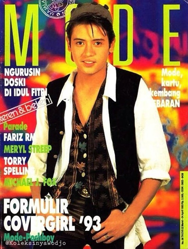 Teuku Ryan sungguh imut saat berusia 18 tahun. Berpose sebagai cover boy majalah Mode pada 1993, aktor yang kini berusia 42 tahun itu sekilas mirip Iqbal pemeran Dilan. Foto: Dok. Instagram @koleksinyawodjo, Instagram @ariwibowo, Instagram @ddyusuf66