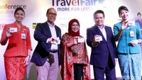 Jumpa pers terkait penyelenggaraan Garuda Indonesia Travel Fair (GATF) dihadiri oleh Direktur Bisnis Kecil dan Jaringan Bank Mandiri Hery Gunardi, Direktur Marketing & IT Garuda Indonesia Nina Sulistyowati, dan Direktur Cargo Garuda Indonesia Sigit Muhartono. Dok. Bank Mandiri