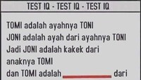 Tebak lagi nih Tomi adalah ayahnya Toni, Joni adalah ayah dari ayahnya Toni, jadi Joni adalah kakek dari anaknya Tomi dan Tomi adalah ..... dari ayahnya Toni. Bisa jawab? Foto: Instagram