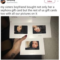 Pria baik hati ini jelas tahu apa yang diinginkan sekaligus dibutuhkan wanita. Membelikan gift card produk kecantikan bukan hanya untuk pacar namun teman-teman si pacar. Foto: Twitter