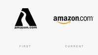 Lambang Amazon mulanya ialah huruf A besar dengan tulisan amazon.com di bawahnya. Istimewa/Boredpanda.