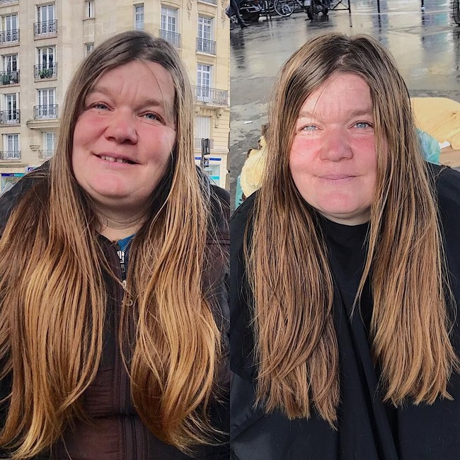 Mungkin memotong rambut para gelandangan ini terkesan hal sepele. Tapi sangatlah berarti bagi mereka yang serba kekurangan dalam hal materi. Penampilan mereka pun berubah drastis setelah ditata rambutnya. Foto: Instagram/@joshuacoombes