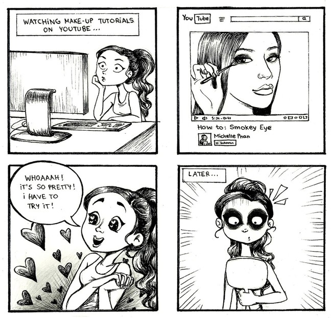 Mengikuti tutorial makeup di YouTube terlihat mudah. Tapi begitu dipraktekkan... kenyataan ternyata tak sesuai ekspektasi. Foto: Istimewa