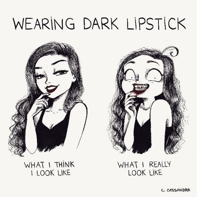 Ketika melihat seorang model atau artis terlihat keren pakai lipstik warna gelap. Tapi begitu diri sendiri yang pakai... zonk! Foto: Istimewa