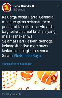 Ramai Dibahas, Tweet Gerindra 'Selamat Kenaikan Isa Almasih' Dihapus