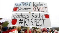 Sekolah di beberapa distrik terancam diliburkan berhari-hari karena para guru bersumpah akan melanjutkan unjuk rasa hingga tuntutan terpenuhi. Foto: Bill Pugliano/Getty Images/AFP