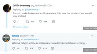 Kali ini netizen Indonesia dan Malaysia bersatu soal membela rendang. Lihat saja nih salah satu reply di Twitter soal rendang ayam. Foto: Twitter