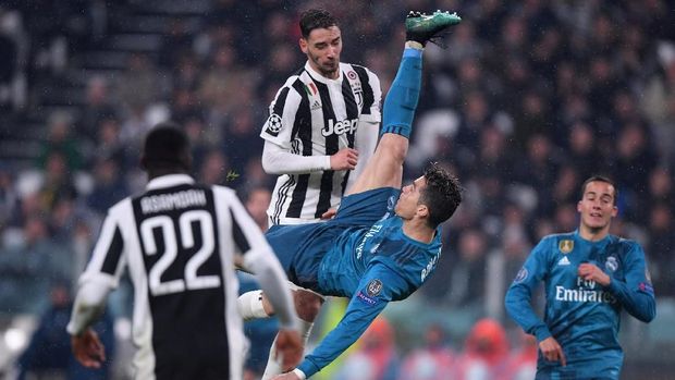 Tendangan salto Ronaldo di laga amal mirip dengan di semifinal Liga Champions 2018 melawan Juventus.
