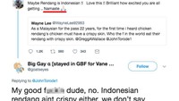 Tanggapan John Torode yang menulis kata Namaste juga jadi bahan serangan nih. Sepertinya John salah mengira Indonesia jadi India sehingga ia menuliskan kata sapaan Namaste yang populer di India. Foto: Twitter @goatseyes
