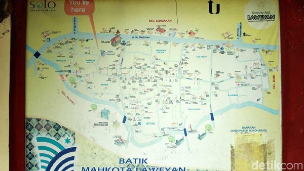 Foto: Agar semakin maksimal, traveler bisa memanfaatkan peta wisata Kampung Batik Laweyan yang banyak tersebar di daerah sana (Randy/detikTravel)