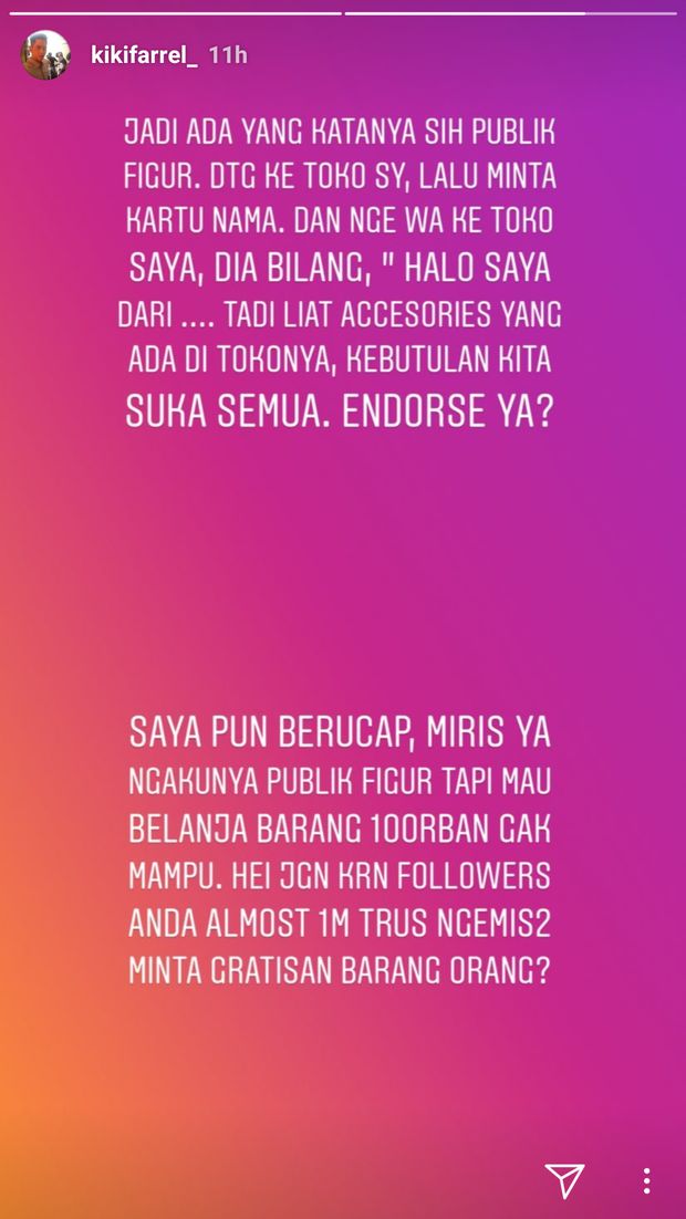 Kiki Farel Sebut Ada Artis yang Nggak Mau Modal Minta Diendorse, Siapa ya?