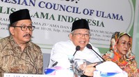 Maruf Amin lalu menjelaskan isi pertemuan dengan Sukmawati. Setelah mendengarkan penjelasan dari putri Sukarno itu, Maruf memaklumi perbuatan Sukmawati dan meminta umat Islam memaafkan. (Foto: Ari Saputra/detikcom)
