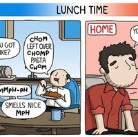 Makan siang sambil men gobrol dengan teman jadi salah satu hiburan bagi pekerja kantoran. Sedangkan pekerja rumahan bisa menikmati santapan dengan tenang walau kadang butuh teman ngobrol juga. Foto: Emma Murray/Toggl