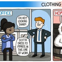 Banyak orang, terlebih wanita, berpikir keras mengenai apa yang harus kenakan di kantor setiap harinya. Berbeda dengan orang kantoran, mereka yang bekerja di rumah bisa pakai piyama, kostum aneh, bahkan tanpa busana. Foto: Emma Murray/Toggl