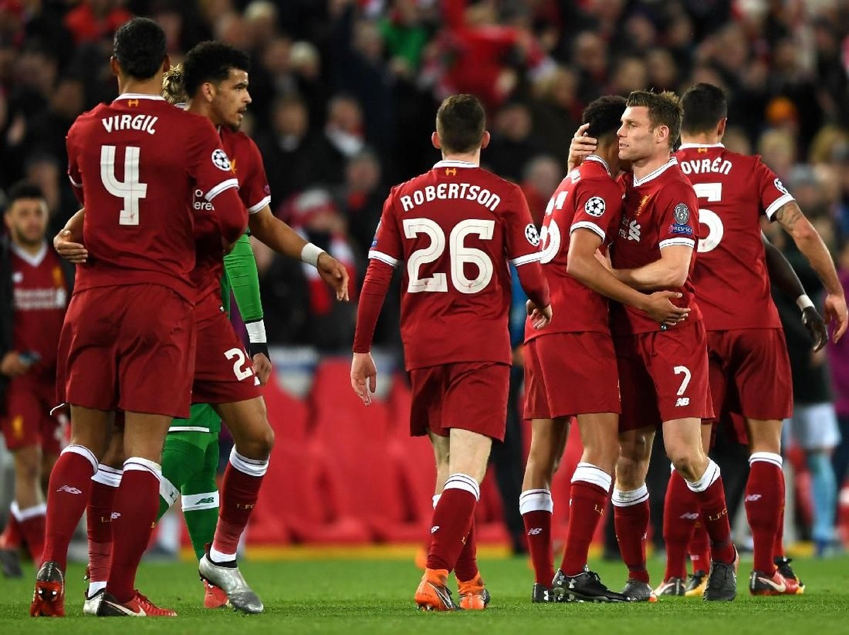 Pemain Liverpool merayakan kemenangan 3-0 atas Manchester City di Anfield dalam leg pertama perempatfinal Liga Champions, Kamis (5/4/2018) dini hari WIB. (Foto: Shaun Botterill/Getty Images)
