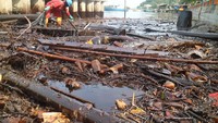 Petugas PT Pertamina membersihkan sampah yang mengandung minyak di kawasan Pesisir Melawai, Balikpapan, Kaltim, Rabu (4/4). ANTARA FOTO/Sheravim.