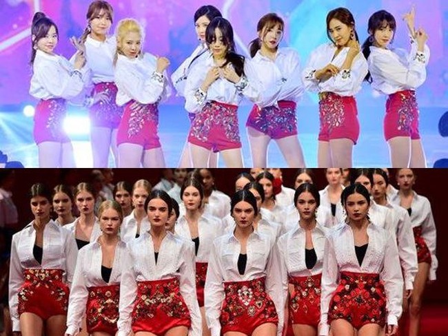 Kostum panggung Girls Generation ini sempat mengundang kontroversi karena konsepnya sangat mirip fashion show Dolce & Gabbana. Sejumlah netizen menilai kemiripan itu hanya kebetulan, tapi tak sedikit yang mengatakan kostum panggung mereka hasil plagiat. Foto: Dok. Koreaboo