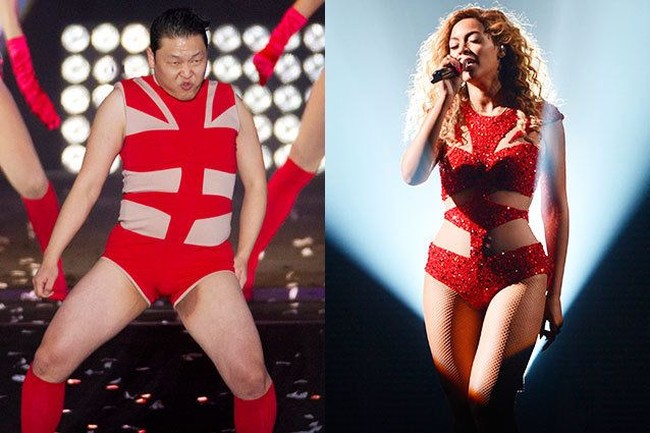 Penyanyi solo PSY pernah memakai leotard merah untuk memparodikan Beyonce dalam salah satu penampilannya. Aksi PSY ini pun membuat netizen tak habis pikir. Foto: Dok. Koreaboo