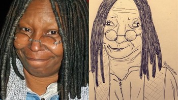 Wajah Whoopi Goldberg ketika disketsa. Foto: instagram.com/tw1tterpicasso
