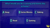 Kalau lagi hujan dan sendirian, pilihan kamu apa ya? Tidur = 50 poin, Nonton film = 20 poin, Memasak = 40 poin, Baca buku = 30 poin, Main game = 10 poin. (Foto: Youtube/Mister Test)