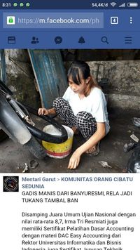 Unggahan tukang tambal ban cantik di Facebook. 