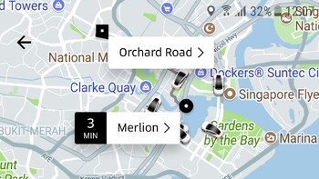 Menariknya, jika titik penjemputan dan tujuan diarahkan di Singapura, maka aplikasi Uber akan menunjukkan harga beserta jenis layanan yang dipilih. (Foto: Screenshot)