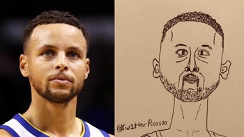 Jika ingin dibuatkan gambar seperti Steph Curry ini, @tw1tterpicasso menerima permintaan dari pengikutnya loh untuk dibuatkan karikatur.  Foto: instagram.com/tw1tterpicasso