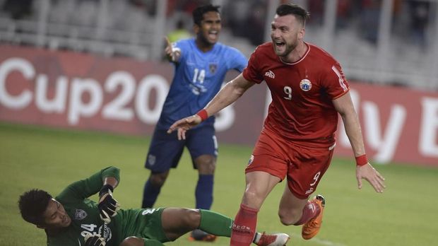 Marko Simic ketika mencetak gol di ajang Piala AFC 2018.