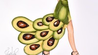 Gaun cantik yang dikenakan oleh gambar model ini terlihat sangat mewah. Rupanya ini terbuat dari buah alpukat dan beberapa bahan sushi.  Foto: Instagram @edgar_artis