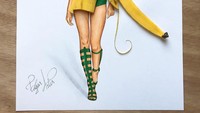 Banana Fashion! Kulit pisang dibentuk sedemikian rupa sehingga membentuk baju dengan potongan unik. Wadh kreatif banget ya. Foto: Instagram @edgar_artis