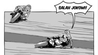 Lagi-lagi Jokowi disalahkan dengan jatuhnya pebalap selama dalam perlombaan. Padahal tidak ada senggolan dari Jokowi. (Foto: Twitter @mrsuharno7)