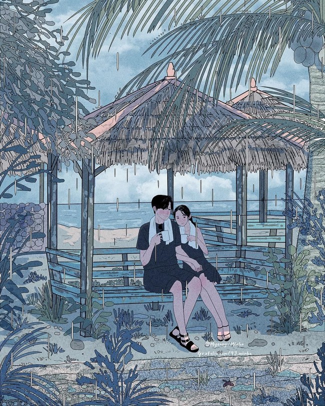 Seniman Korea Myeong Minho menunjukkan hal sehari-hari yang intim dan bisa dilakukan bersama pasangan dengan cara yang paling indah.Foto: Instagram