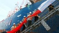 Rini sempat masuk ke dalam kapal MV Dharma Lautan Intan. Pool/Kementerian BUMN.