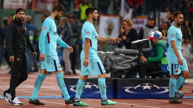 Barcelona tersingkir dari Liga Champions usai kalah 0-3 di markas AS Roma.